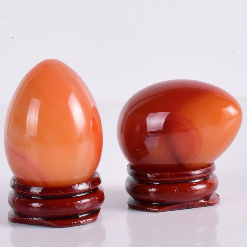 40*30mm Agate Egg & Wood Base Undrill Natural Crystal Stone Mineral Onyx Ball Home Decor Accessory Kegel Massage Yoni Egg