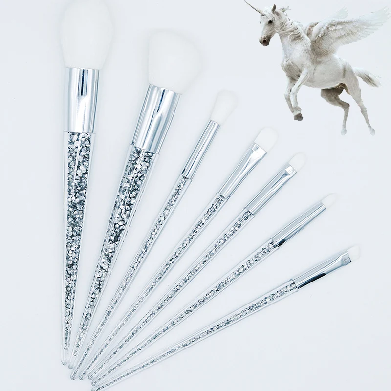 7PC Sliver Diamond Unicorn Crystal Makeup Brushes Set Foundation Blending Powder Eye Face Brush Makeup Tool Kit pincel maquiagem