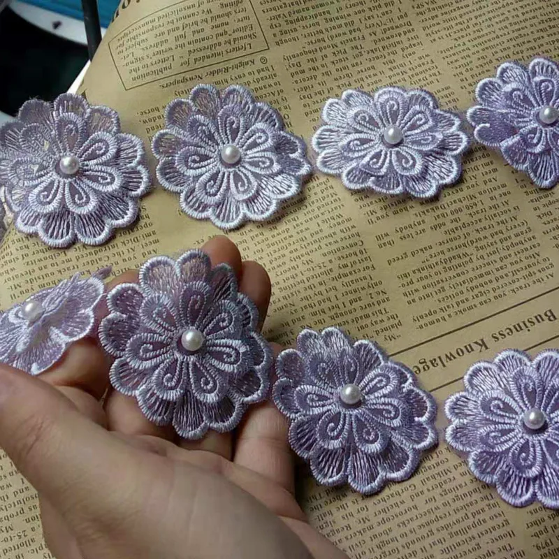 

1 Yard Puple 5CM Pearl Flower DIY Soluble Wedding Lace Trim Knitting Embroidered Handmade Patchwork Ribbon Sewing Supplies Craft