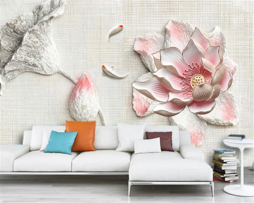 

Beibehang Embossed lotus flower TV background wall living room 3d wallpaper home decoration background wallpaper for walls 3 d