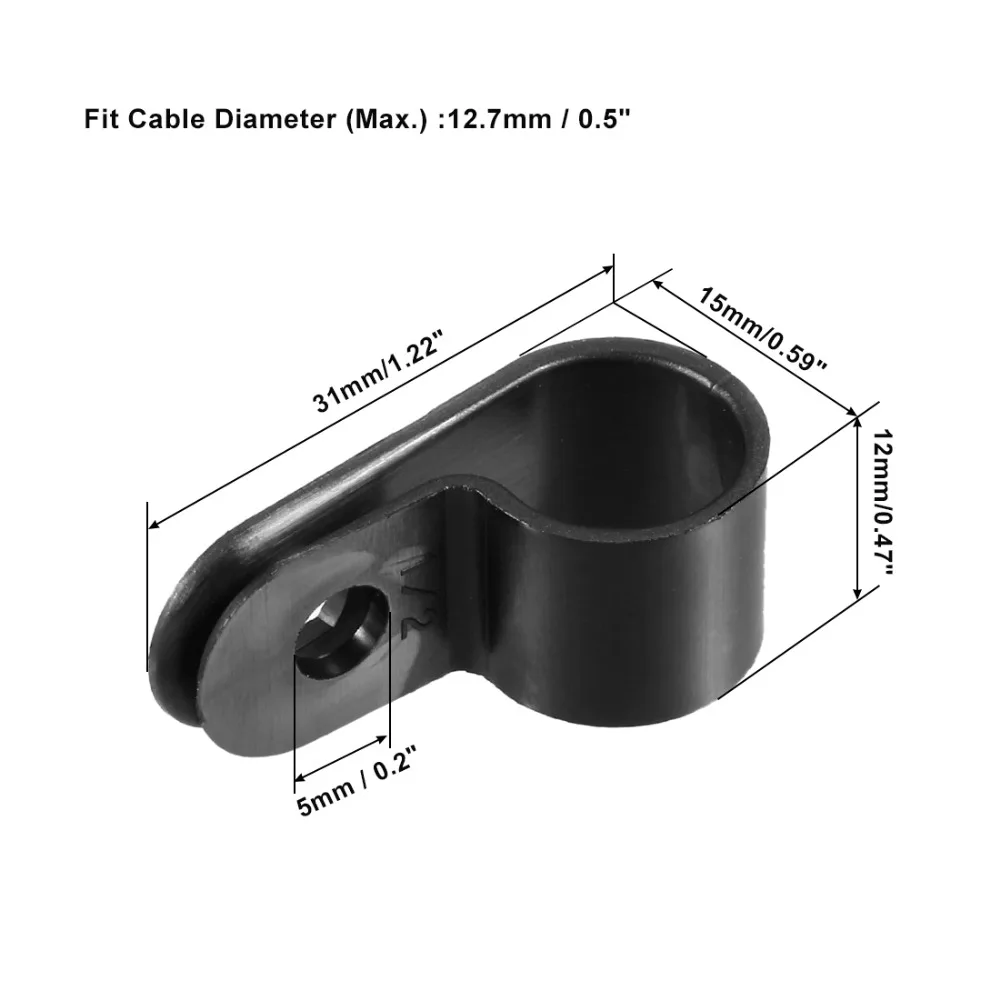 10Pcs Fit 3.2/6.4/12.7/15.8/19.4mm Dia Wire Hose Tube Nylon R-type Cable Clamp Cord Clips for Wire Management Black White