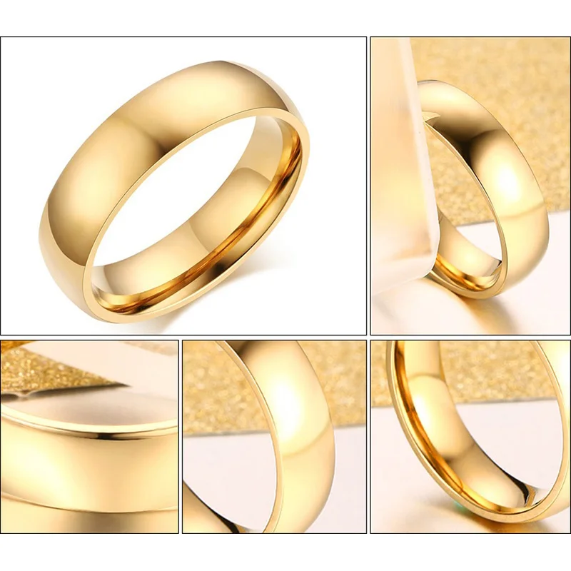 Basic 6MM Wedding Rings for Men Women Blue/ Gold /Silver Color Tone Stainless Steel US Size 4 to 14 Comfortable