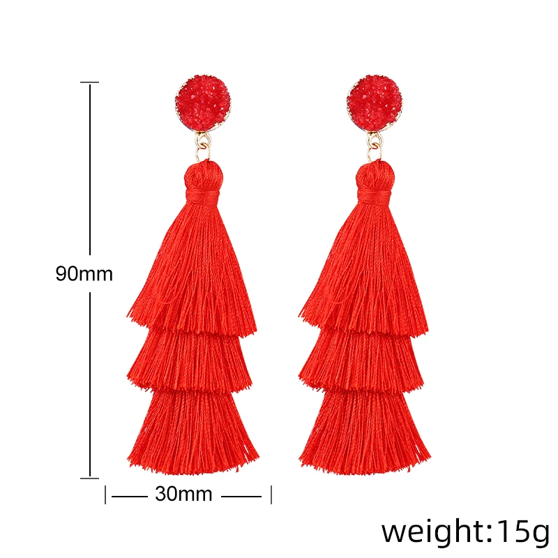 HOCOLE 2019 New Crystal Tassel Earrings For Women Red Yellow Green Statement Long Drop Dangle Earring Tassel Female 2019 Jewelry