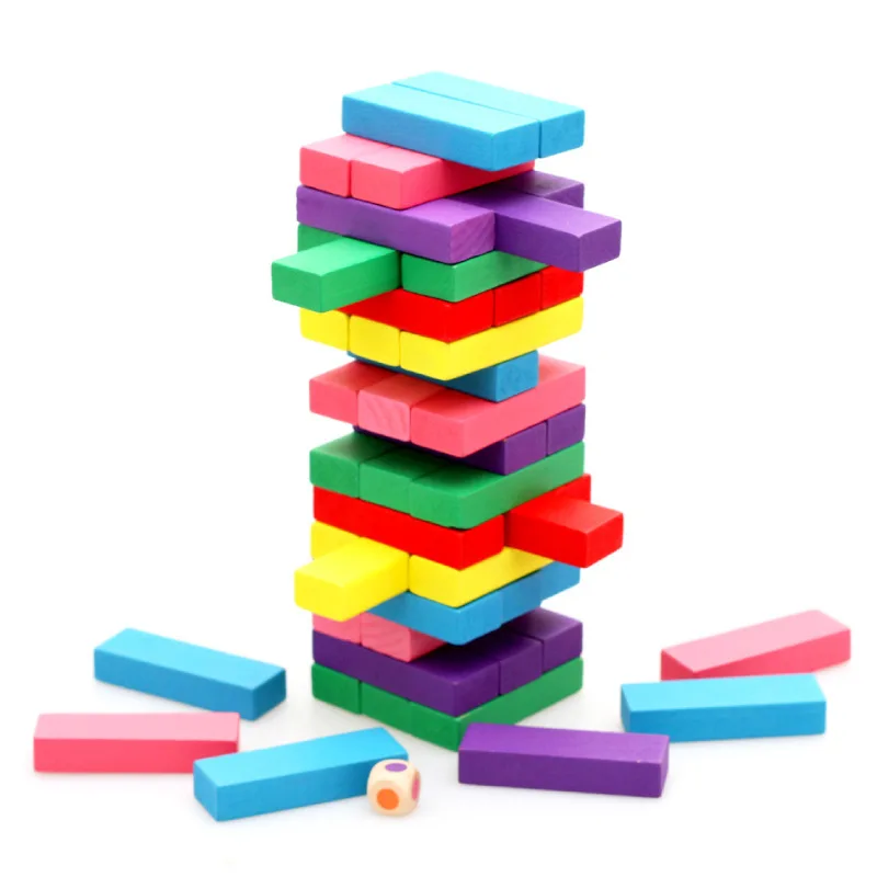 48pcs Multi-colored Wooden Tumbling Stacking Tower Building Blocks Kids Family Party Board Game Dominoes