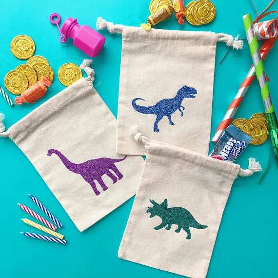 

personalize jurassic park glitter Dinosaur party birthday baptism favor gift Drawstring bags kits party Candy pouches