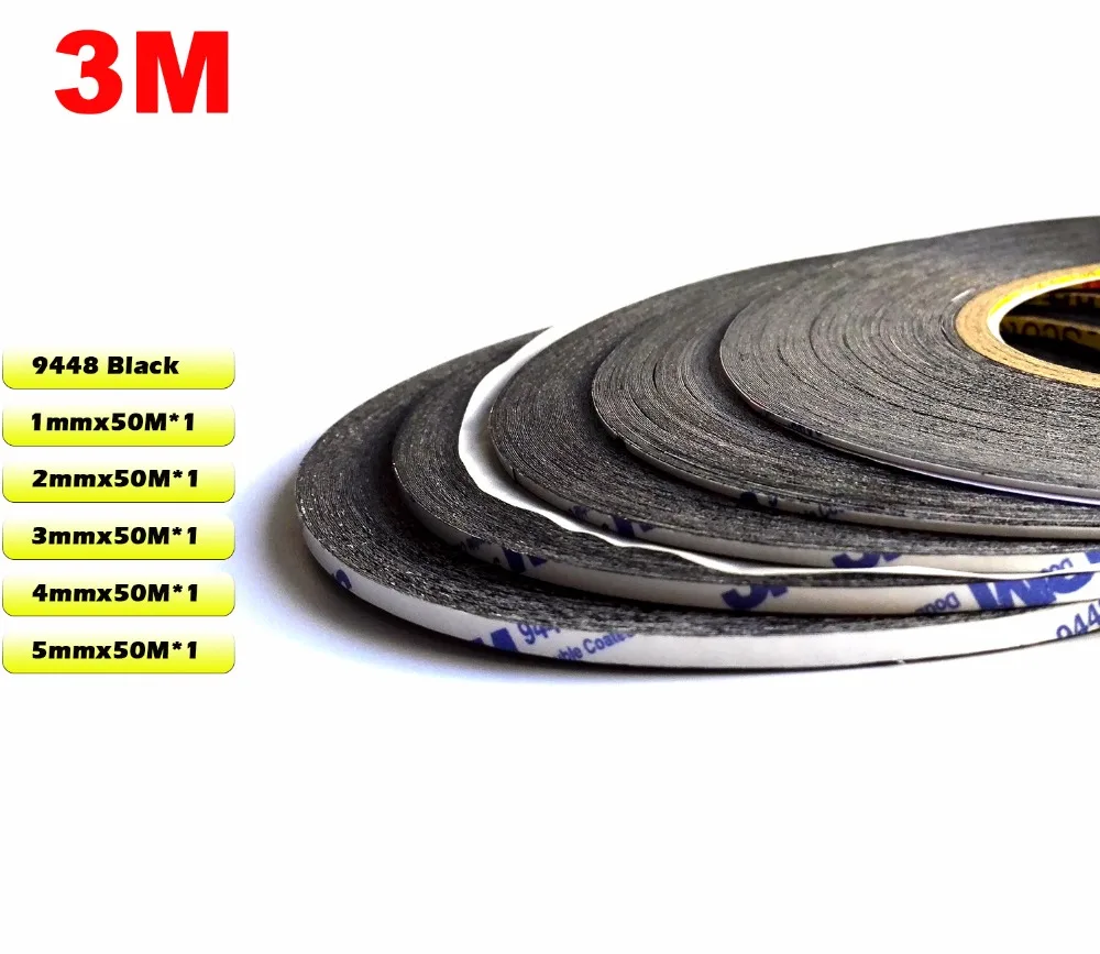 Mix 5 Rolls (1mm/2mm/3mm/4mm/5mm) * 50M Cellphone LCD Touch Screen Bond Widely Using 3M Black Dobule Adhesive Strip Glue Tape