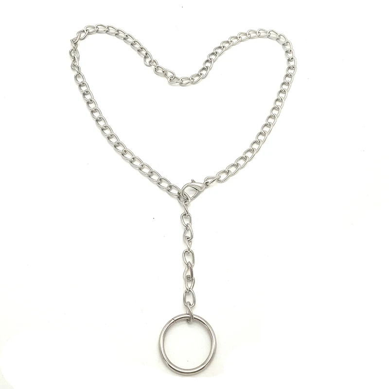 Women Men Punk Gothic Rock O Pendant Necklace Metal Round Metal Link Chains Choker Collar Necklace Fashion Jewelry