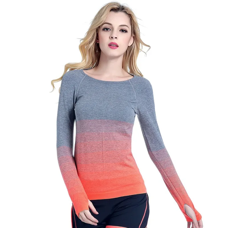 Women T-Shirts Gradient Colors Casual Dry Quick Absorbent T Shirt Long Sleeve Tees Tops