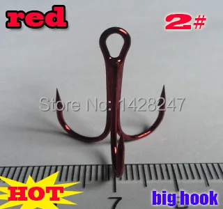 RED Treble Fishing Hooks  Barble Hook Round Bend High Quality SIZE:2# quantily 30pcs/lot high carbon steel