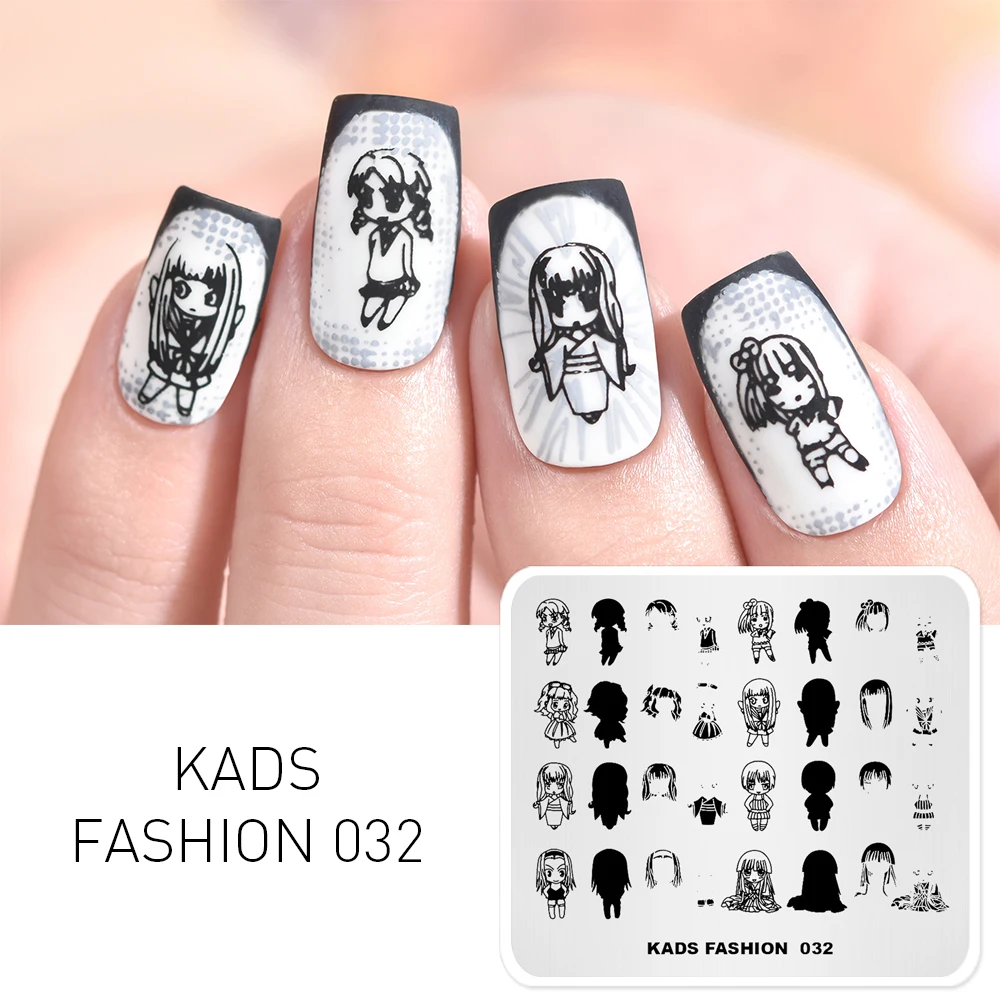 KADS FASHION 032 Overprint cute girls design Nail stamping template image plate nail manicure template stamping nail stencils