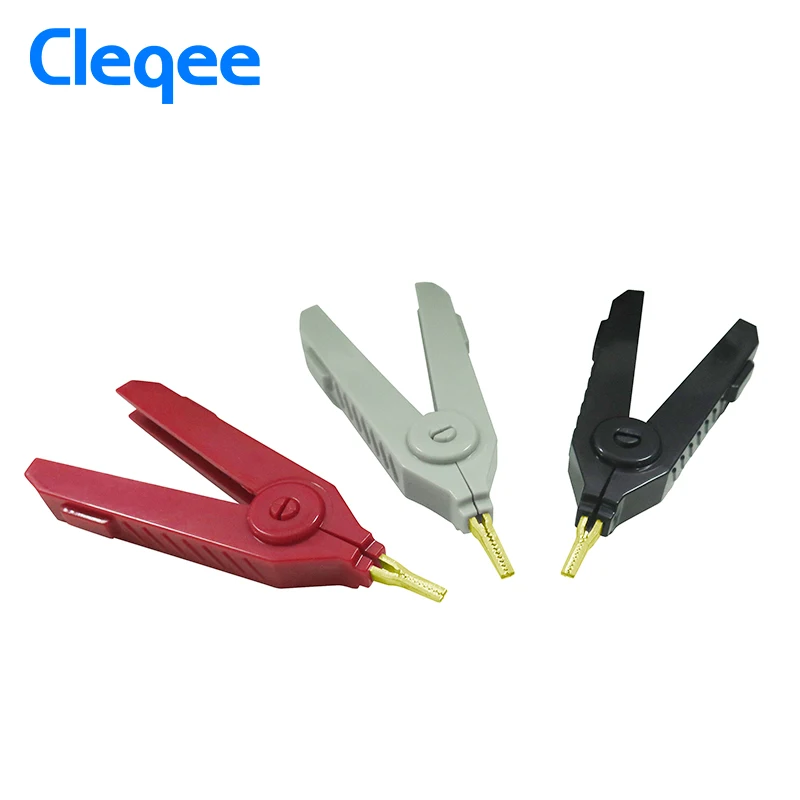 Cleqee P2004 6pcs/lot 90mm 20A 3pcs Alligator Kelvin Copper Gold Plate Clip Grey+Black+Red LCR Kelvin Test Clip