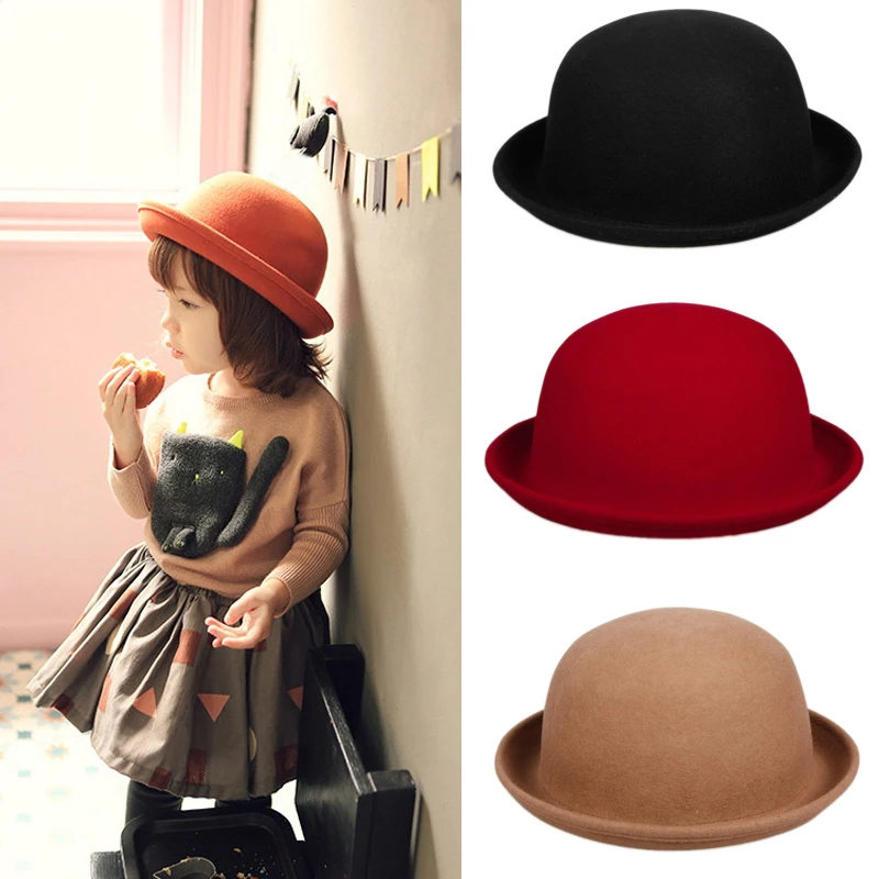 Mistdawn Fashion Kids Children Vintage Style Girl\'s Wool Cute Bowler Cap Derby Hat Party Street Costume Show Hats Size 52-54cm