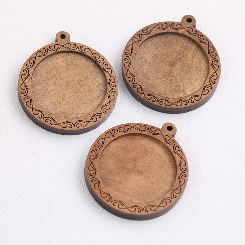 3pcs/lot Brown Wood Cabochon Settings 30mm Inner Size Blank Cameo Pendant Base Trays for Jewelry Making Wholesale Lots Bulk