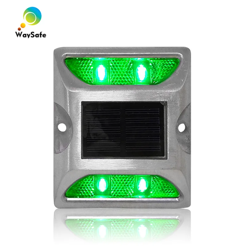 LED Road Stud Light com casca de alumínio Reflective Lane Markers, modo estável, verde