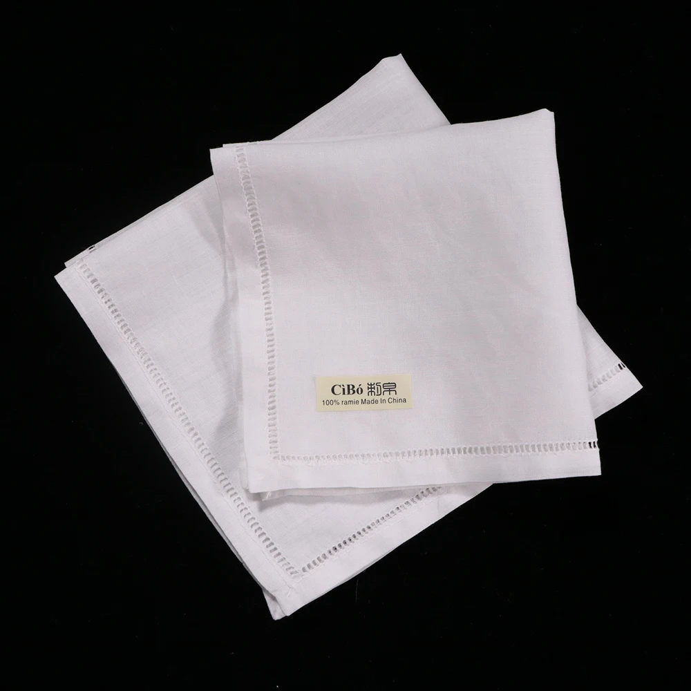 S009: 1 piece White ramie Kerchief Drawnwork Ladder Hemstitch hanky Wedding handkerchief