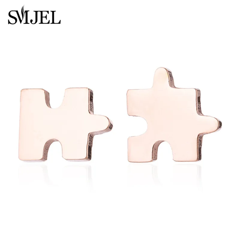 Picture 3: SMJEL Metal Puzzle Stud Earrings Black Personality Unique Geometric Earring for Women Girls Christmas Gifts Hot Sale Jewelry