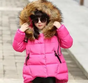 Girl winter coat 2016 new jacket large fur collar long thick winter jacket girls child coats outwears warm for cold winter