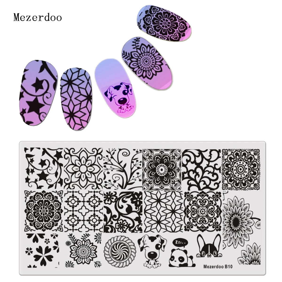 Sleeping Puppy Flowers Pattern Nail Stamping Plates Image Stamping Printing Nail Art Template DIY Manicure Stamp Tools B10