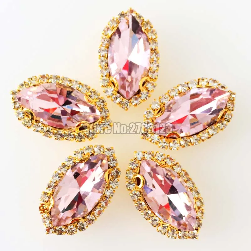 

Pink Horse eye shape falt back Crystal button,sew on Gold bottom AAA+ Glass Crystal rhinestones diy/Clothing accessories