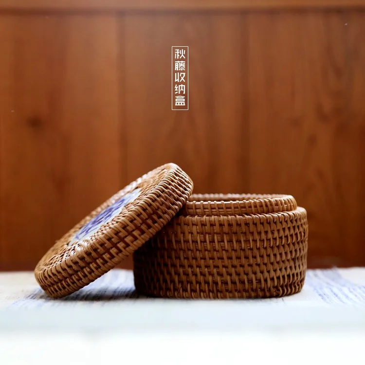 Desktop storage box handmade rattan cane Vietnam autumn portable storage box jewelry box tea ceremony with zero tea box