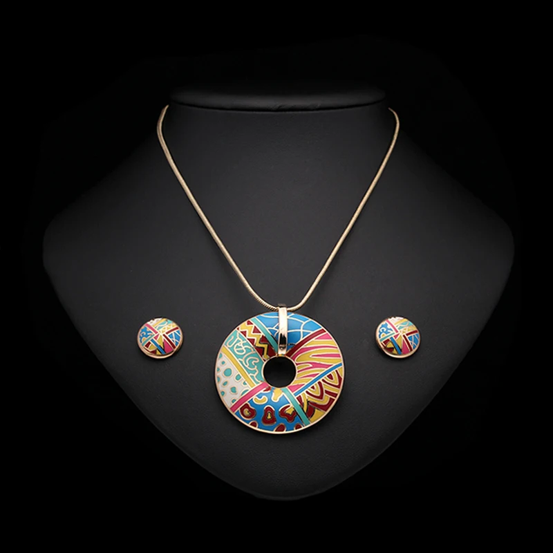 R&X New Vintage long necklace accessories gold chain wedding dress earrings necklaces & pendants  enamel jewelry set