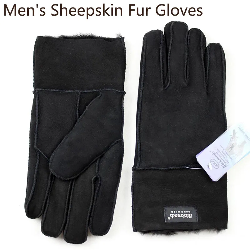 Winter Warm Sheepskin Fur Gloves Men\'s Thickened Windproof and Cold-Proof Outdoor Riding Sheep Leather Wool Finger Gloves