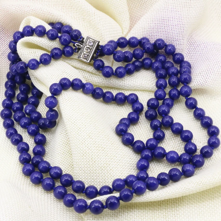 3 rows blue lapis lazuli 8mm stone strand necklace round beads high grade women weddind party diy jewelry 17-19inch B3207