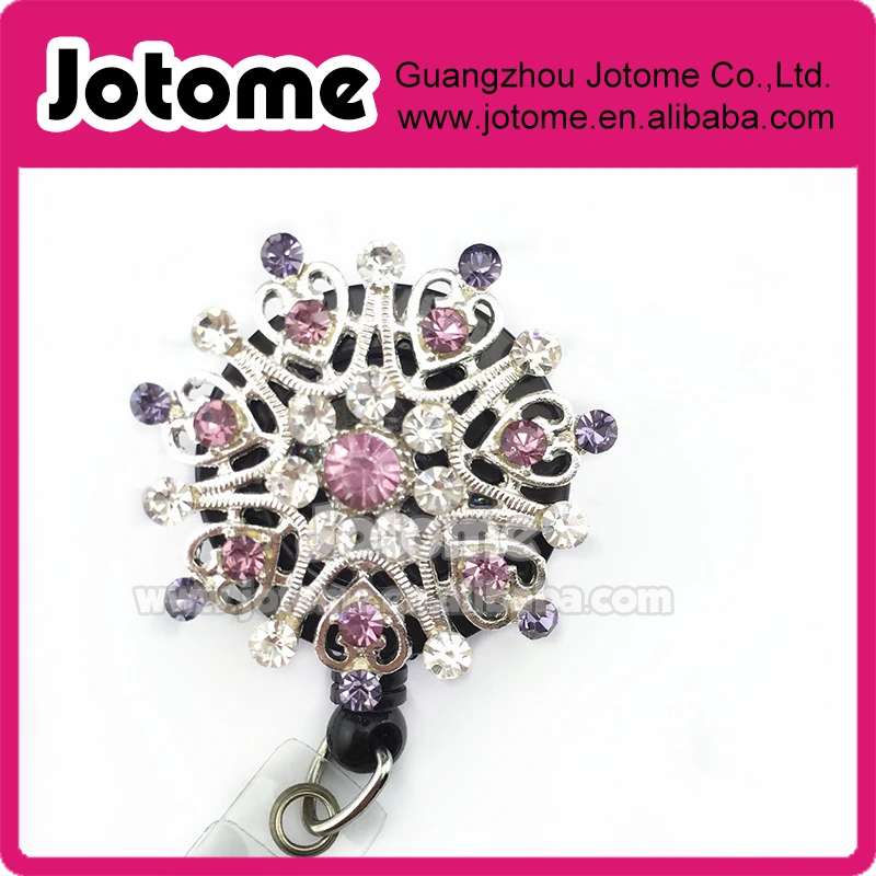 Silver Purple and Pink Rhinestone Bling Badge ID Holder  Rhinestone Badge Holder Retractable Badge Reel