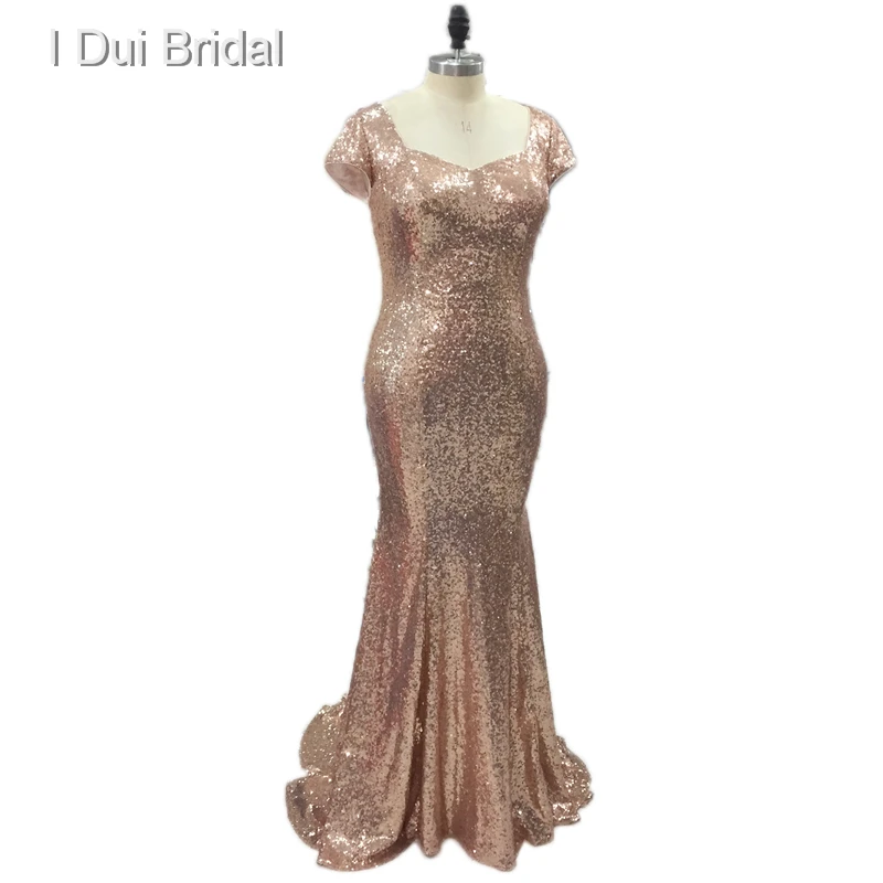 Badgley Plus Size Paillettes Abiti Da Damigella D'onore Guaina Champagne Rose Gold Wedding Damigella D'onore Fabbrica Custom Made