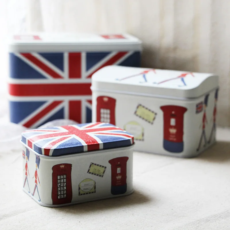 

3pcs/lot Union Flag/London Pattern Food Cookie Makeup Metal Storage Box Tin Organizer Sundries Organizer Gift Packing Decor Box