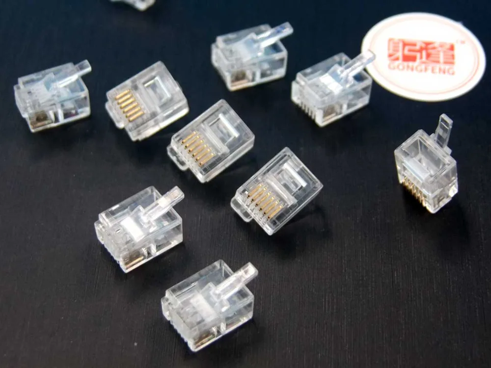 100pcs NEW 6P6C RJ11 Phone Crystal Head Connector Minow Special Crystal head shrapnel Free shipping to Russia