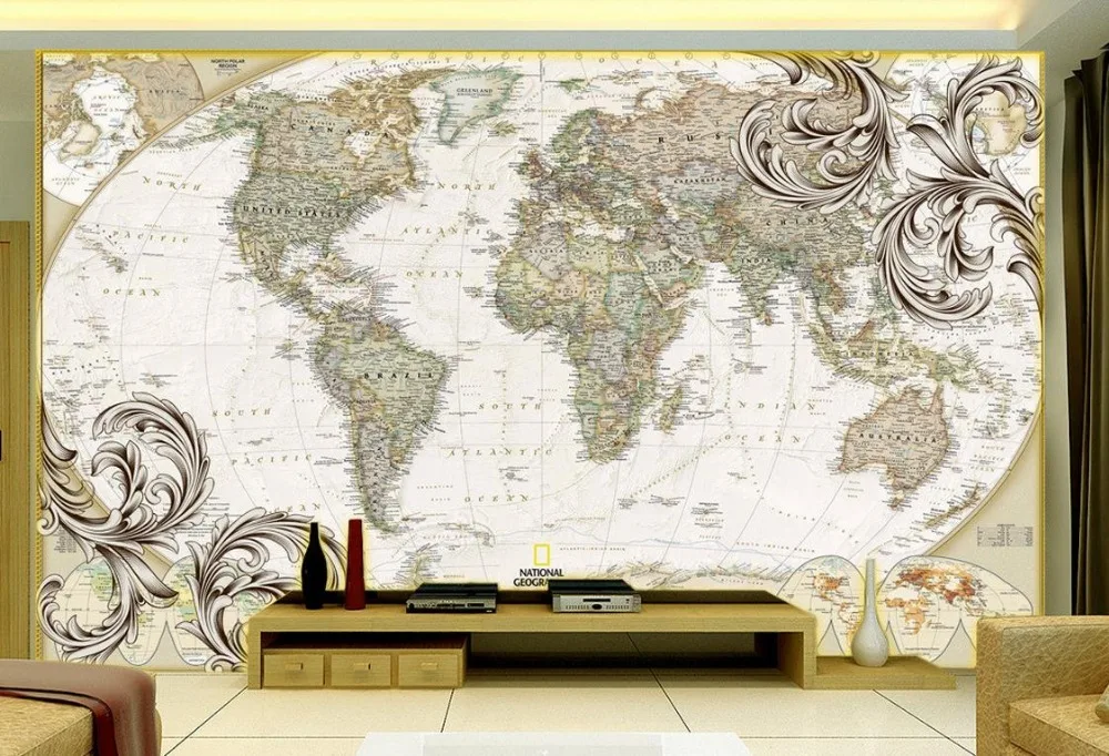 

European vintage nautical world map TV backdrop tv backdrop mural wallpaper 3d wallpaper nature