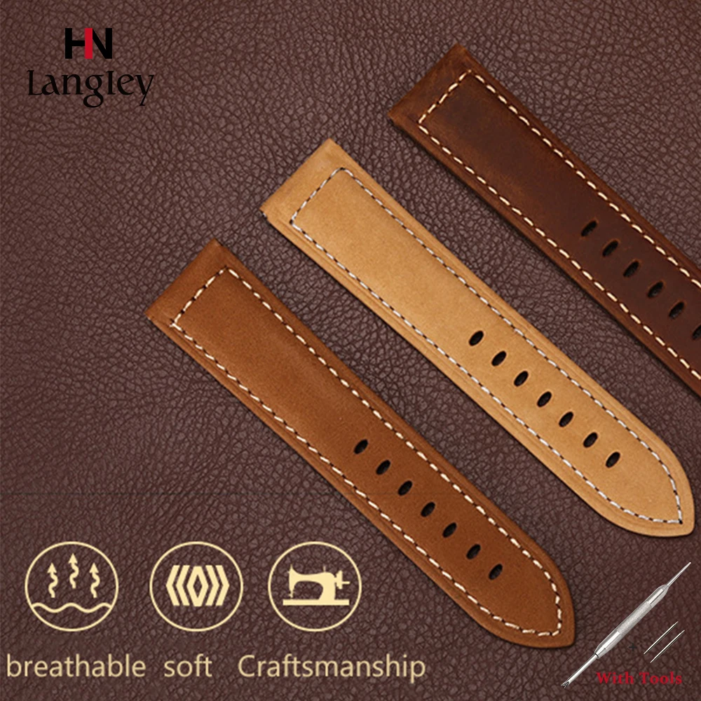 

Leather Watch Band First layer cowhide Matte Leather Straps For Wristwatch Bands Watch Accessories 22/24/26 mm Wholesale