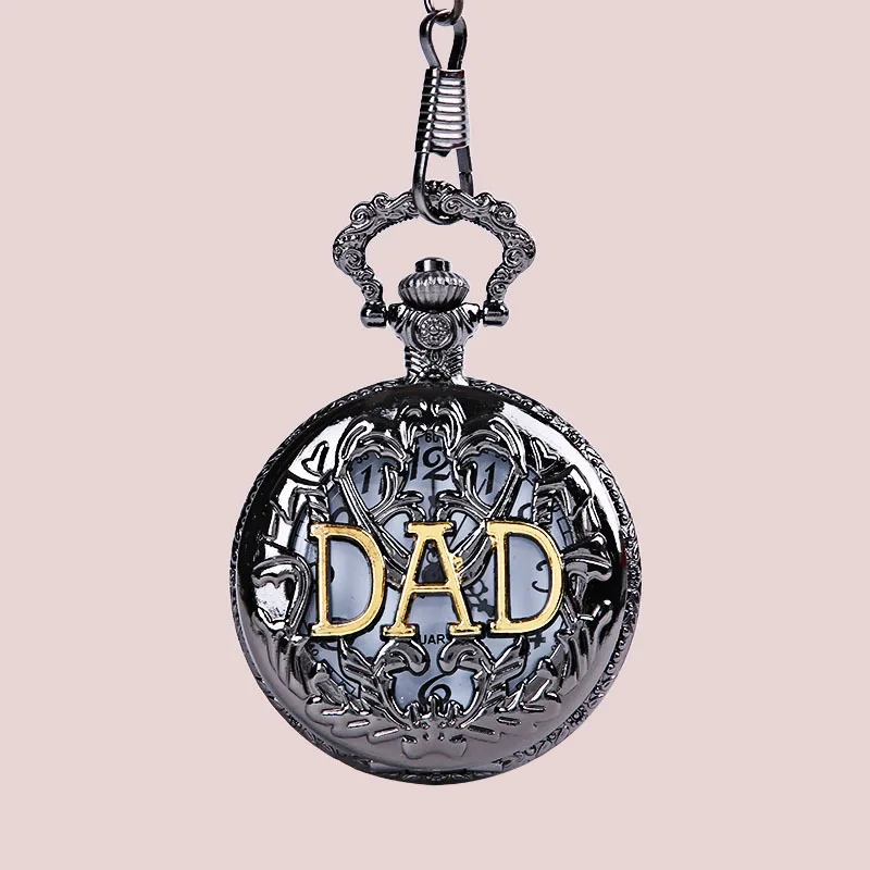 Father's Day Gift Pocket Watch! Quality Bronze Hollow Retro Golden Dad Logo Quartz Pendant Reloj Best Gift Montre to Father