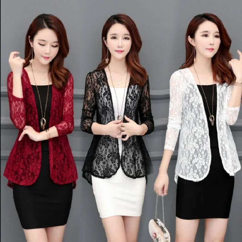 

Lace Small Shawl for Female, Thin Section Cardigan, Long Sleeve, Sun Protection Clothing, Wild, W549, Summer,