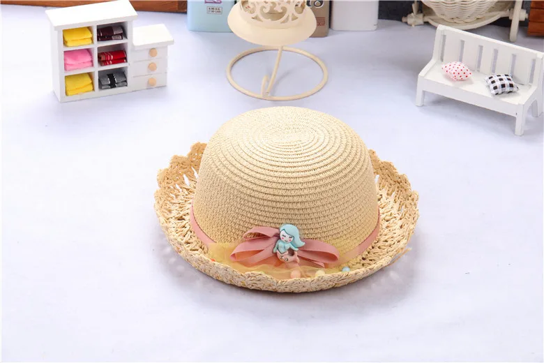 Cute Summer Baby Girls Bow Princess Hat Toddler Children Girl Cartoon Mermaid Cap Korean Infant Kids 6 Colors Straw Beach Hats