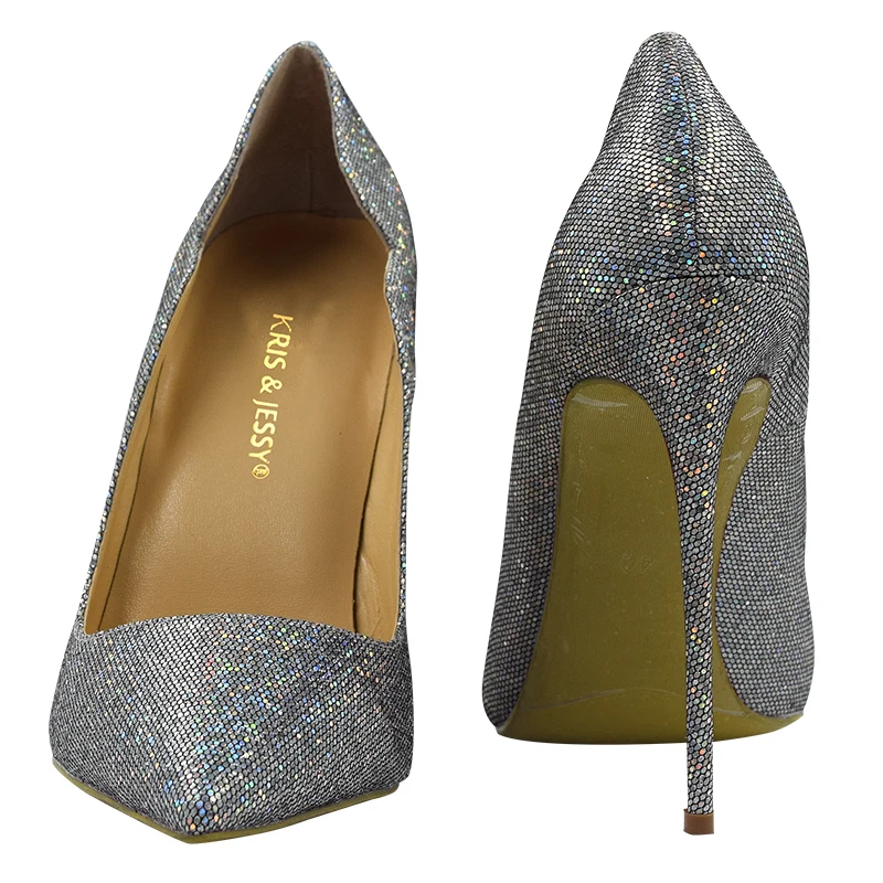 Big Size 34-45 Sequined Cloth Wave Style Elegant Women High Heels Dress Shoes