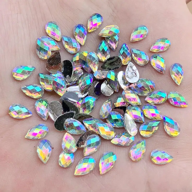 

200 шт./лот 5*8 мм белый AB прозрачный в форме капли воды с плоской задней стороной горный хрусталь свадебное украшение не пришиваемые пуговицы со стразами