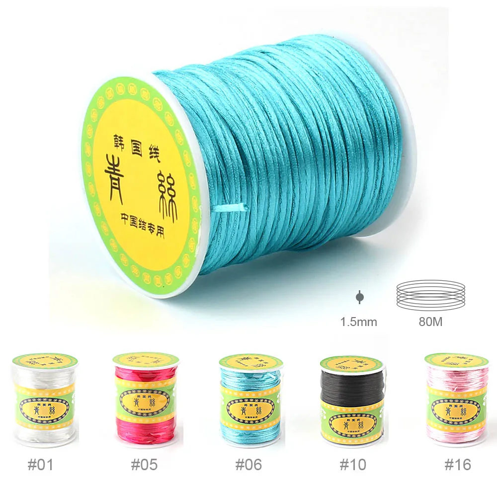 80m/roll Soft Satin Nylon Cord Solid Rope 1.5mm For Jewelry Making Pacifier Chain Necklace Rattle Toys Cord Baby DIY Making Tool