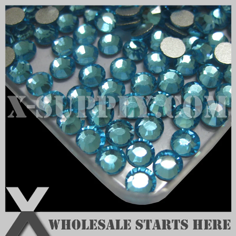 (SS30-SS34) Aquamarine Flat Silver Back Rhinestones,No Glue Back,Machine Cutting,280pcs-288pcs/pack