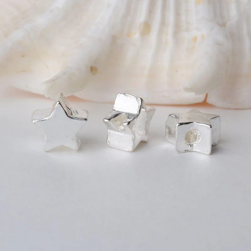 솔리드 925 스털링 실버 다섯개 스타 참 비즈, 스페이서 루즈 비드 1.2mm 구멍 쥬얼리 diy 구성 요소 액세서리