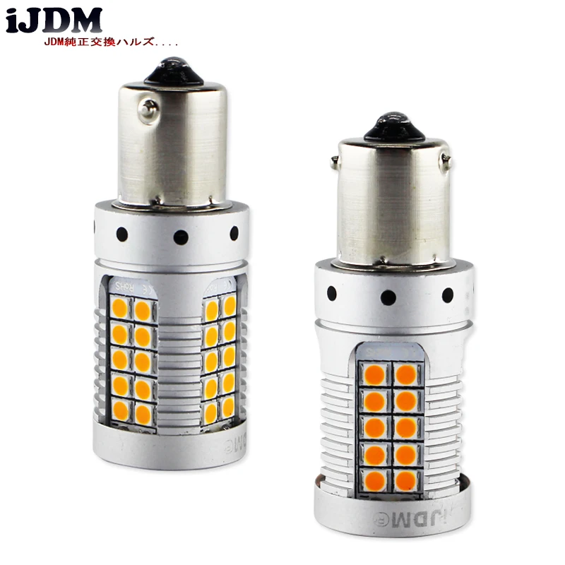 iJDM 4pcs Canbus Error Free BAU15S LED No Hyper Flash Amber Yellow 48-SMD 3030 LED 7507 PY21W LED Bulbs For Turn Signal Lights