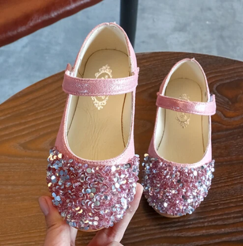 Acorha-zapatos de baile con diamantes de imitación para niña, sandalias de lentejuelas de PU para boda, zapatos de princesa para niña, tres colores