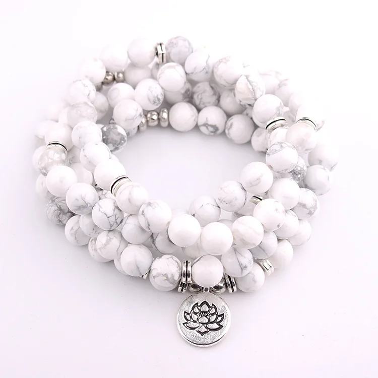 8mm White Pine 108 Mala Bracelet or Necklace for Men Women Yoga Healing Prayer Beads Strand Charm Bracelet