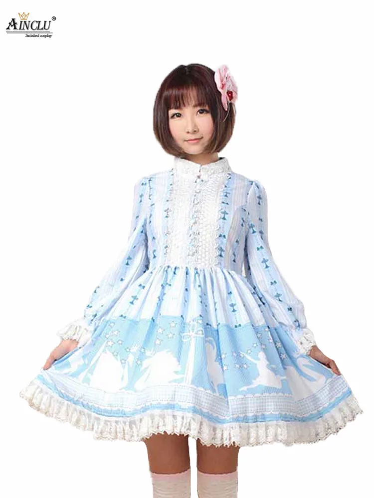 

Ainclu Sweet Style Women's Sky Blue Polyester Japanese Original Swan Lake Ladylike Princess Lolita Dress