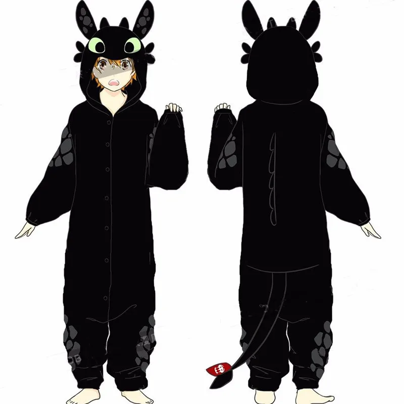 New How to Train Your Dragon Night Fury Toothless Cosplay Costumes Pajamas Bathrobe Women Man Sleepwear Warm Thicken Jumpsuits