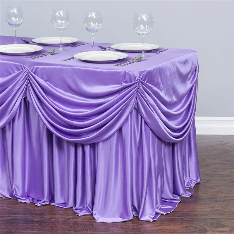 

4 FT. 6 FT. ALL-IN-1 TABLECLOTH/PLEATED SKIRT table skirt with swag wedding stage table skirting for party birthday banquet