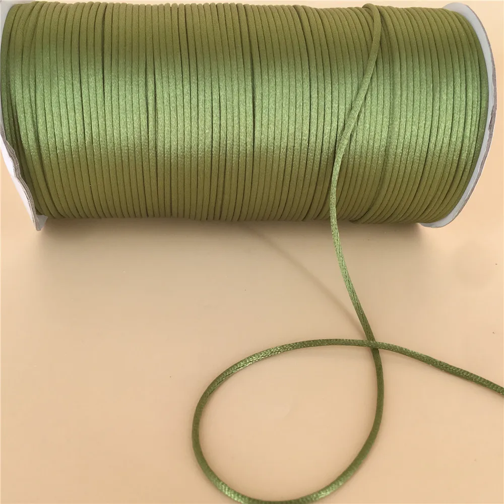 2mm Colours Green Chinese Knot Rattail Satin Cord Braided String Jewelry Findings Beading Rope 20Meters Lot