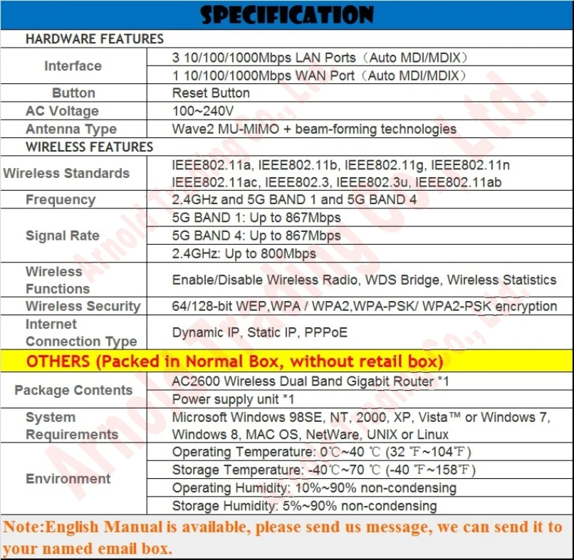 Chin-Firmware Ringvormige Array Antenne TP-LINK Draadloze Router 802.11AC 3 bands 2600 Mbps Dual Band Gigabit AC2600 Enorme WiFi Router
