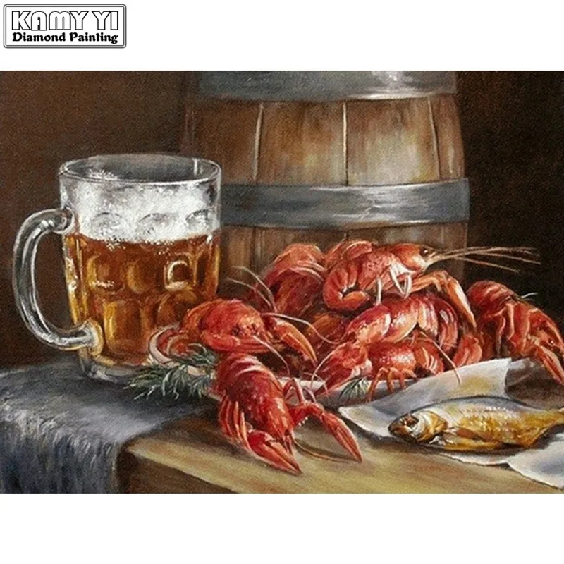 5d diy diamond painting bead embroidery cross stitch diamond mosaic Crayfish and beer needlework decor art home decor gift XY1